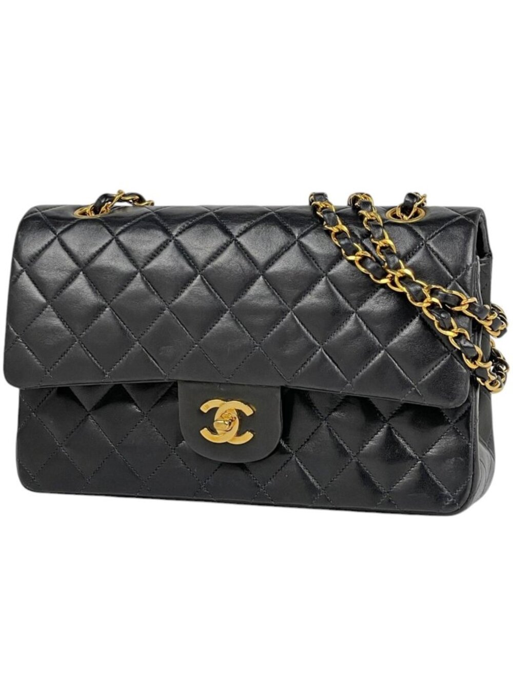 Chanel Shoulder Bag Quilted Double Flap CC Logo Leather Black